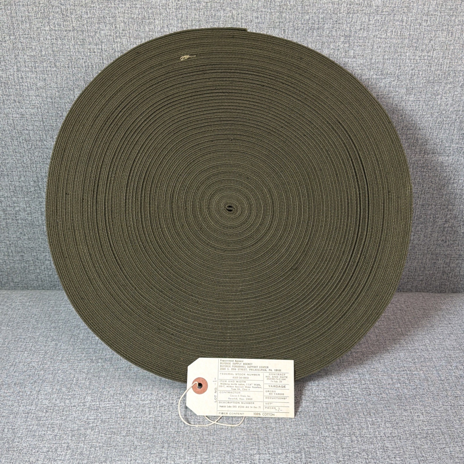 Vintage New US Military OD-7 Cotton Webbing 1.25” Wide 60 Yards New Old Stock