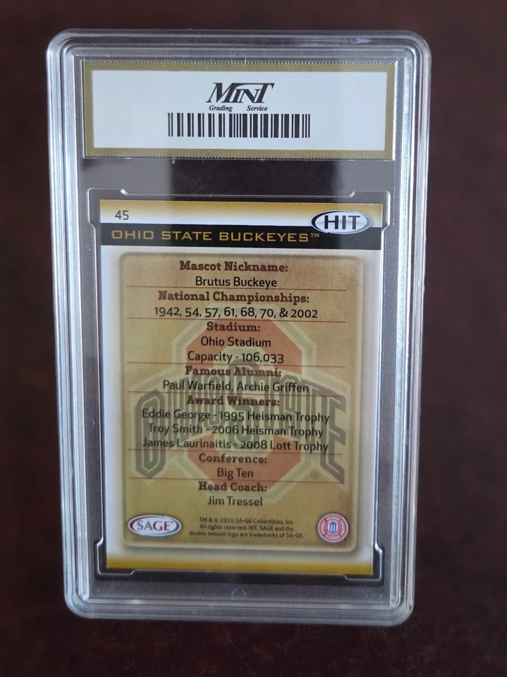 Ohio State Program 2010 SAGE HIT Card #45 Ohio State Buckeyes GEM ESTADO PERFEITO 10 - Imagem 2 de 2