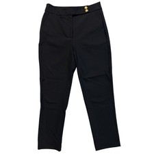 Quince Scuba Slim Ankle Pants Black Women's Size 6 Gold Button Detail
