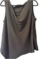 Women’s Ralph Lauren Sz 14 Black Drape Front Sleevless Blouse Asymetrical Hem