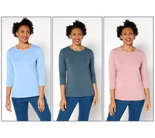 Denim & Co. Women's Top Sz S Essentials So Soft Jersey Multi-colored A675608