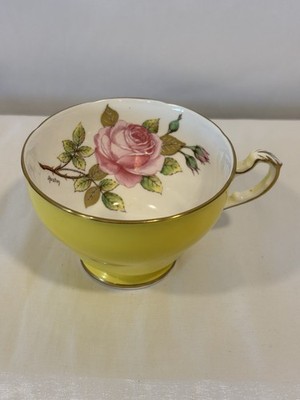 Adderley Staffordshire Antique Floral Yellow Tea Cup, gold rim