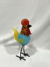 "Figura de escultura de gallo de vidrio de 9"" estilo Murano patas de metal soplado a mano vidrio artístico"