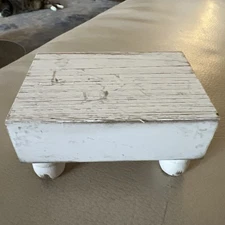  Rectangular Wood Stand/Riser Pedestal with Beaded Legs Rustic White
