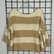Juicy Couture Mohair Sweater Womens XS/S Gold Ivory Striped Oversized Luxury