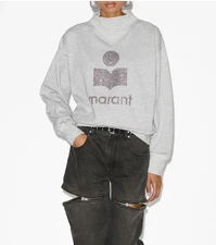 Isabel Marant Moby Cotton Sweatshirt, NWT, SZ 34, Grey with glitter logo