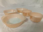 Fire-King Anchor Hocking Peach Lustre Swirl Mixing Bowl Set 5pc Vintage USA