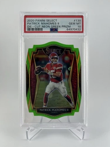 Patrick Mahomes 2020 Panini Select #130 Die-Cut Neon Green PSA 10 Gem Chiefs