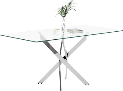 Elegant 47'' Tempered Glass Dining Table with Chrome Legs for Home & Office