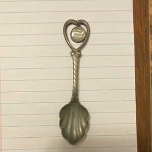 Antique Silver Souvenir Spoon Heart Handle with Inset Medallion