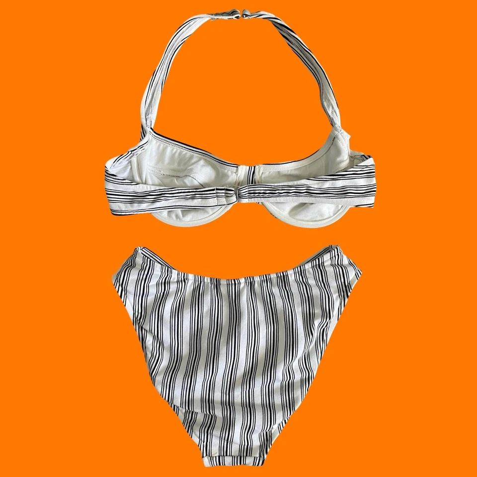 Traje de baño bikini de pierna alta a rayas vintage años 90 GRANDE ujena Foto 4 de 4