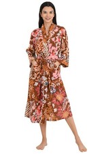 Indian Brown Floral Cotton Kimono Robes Maxi Dress Women's Clothing Gown US
