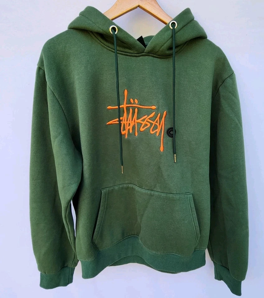 Sudadera con Capucha Stussy Para Hombre Grande Verde Naranja Bordada Internacional Foto 2 de 4