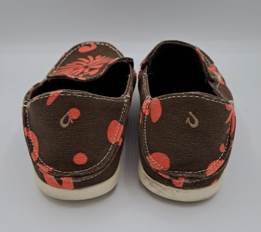 Olukai Nohea Canvas Print Tropical Slip on Loafer Brown Pink  display picture 3