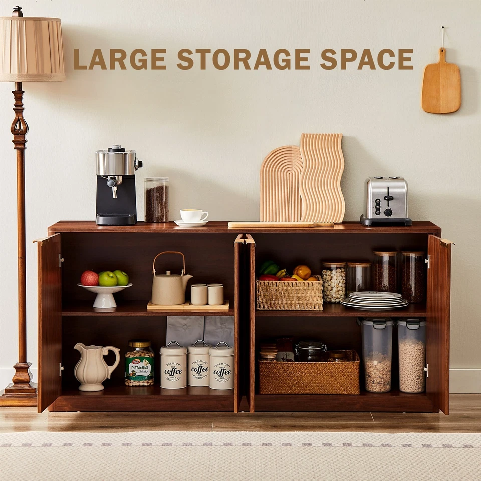 Sideboard Buffet Cabinet with Storage,59'' Walnut Fluted Credenza Console Table - Image 3 of 4