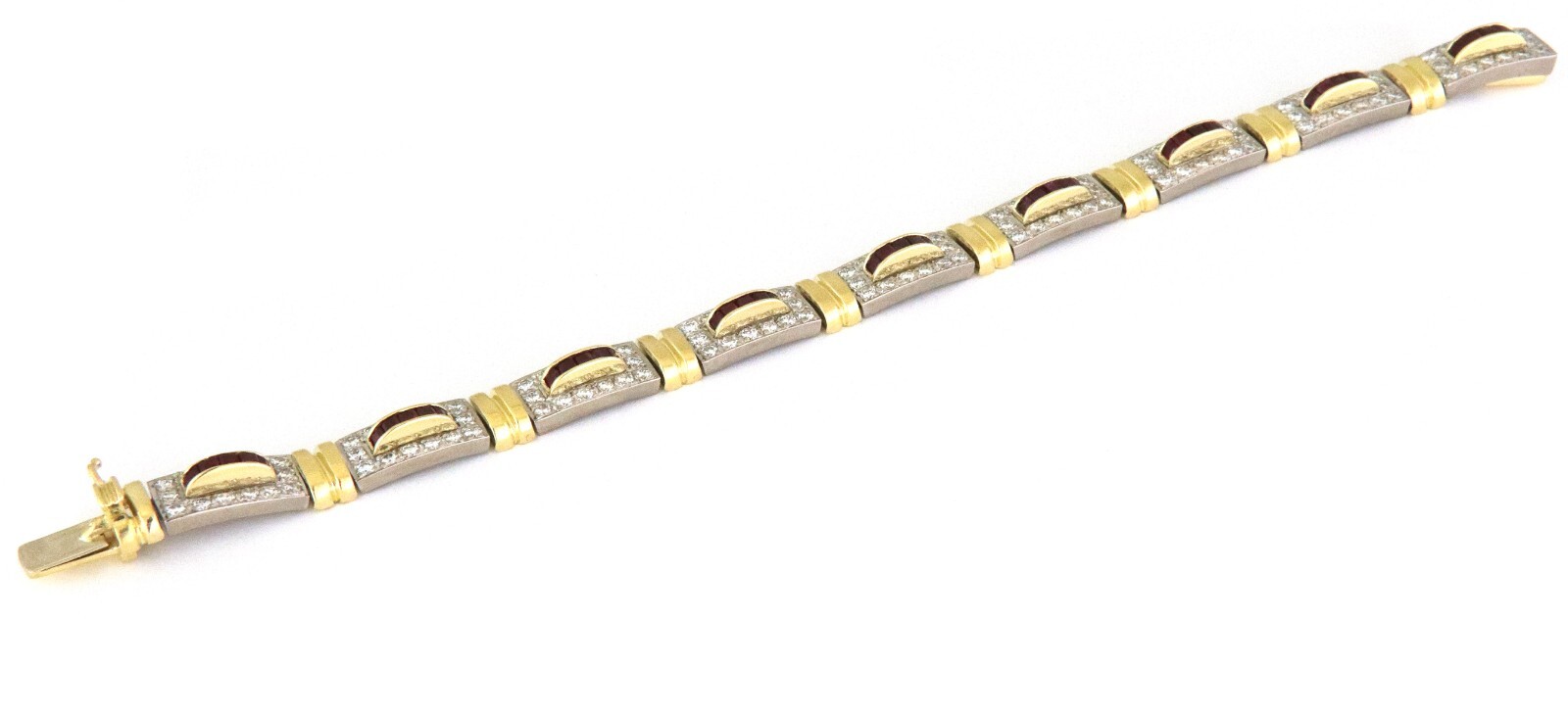 Diamond Ruby Bracelet 18k Gold Rectangle Bar Sect… - image 4