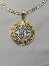 Medallón De La Santa Muerte Oro Laminado Con Cadena Grim Reaper Pendant / chain 