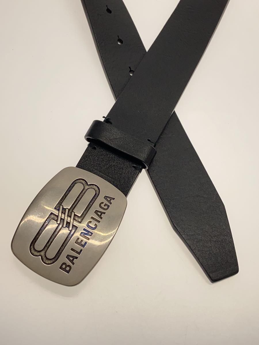 BALENCIAGA Belt Silver Plated Buckle Leather Black Mens BALENCIAGA Belt Silver Plated Buckle Leather Black Mens
