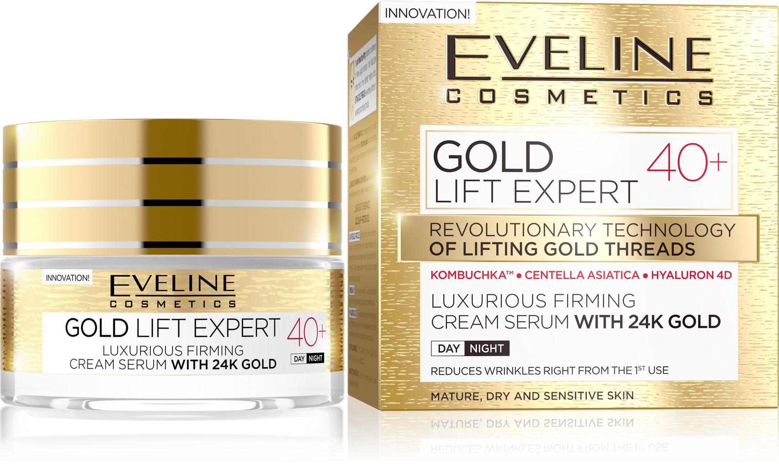 Eveline Gold Lift Expert Firming Cream-serum 40+ 24C Gold Day/Night 50ml - Image 3