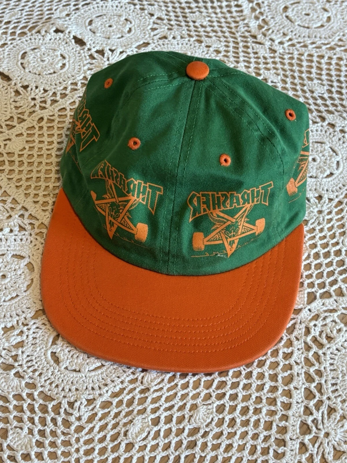 Chapeau Supreme X Thrasher 6 panneaux vert/orange taille L