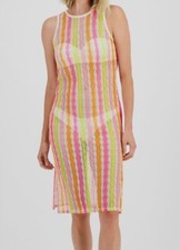 Miken Women's Pink Orange Open Knit Sleeveless Cover-Up Swimwear Size S