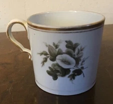 Antique Coffee Can Cup Old Paris Porcelain En Grisaille Flowers Sprig Empire
