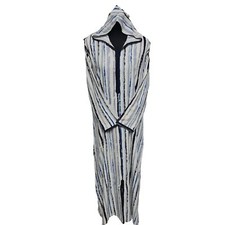 Women's Moroccan Multi Stripes Long Sleeve Hooded Cotton Blend Kaftan Djellaba
