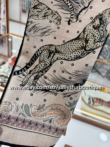 Sallys 70% Cashmere & 30% Silk Leopard Print Double Face Neck Collar Scarf 26" - Picture 28 of 30