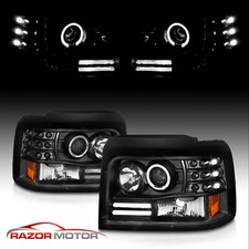 1992-1996 Led Halo Projector Black Headlight For Ford Broncof150f250f350