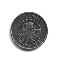 World Coins - Iceland 1 Krona 1994 Coin KM# 27a ; Lot-I2