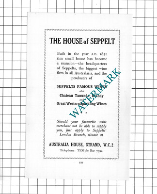 The House Of Seppelt Seppelts Wines London  - 1939 Small Advert