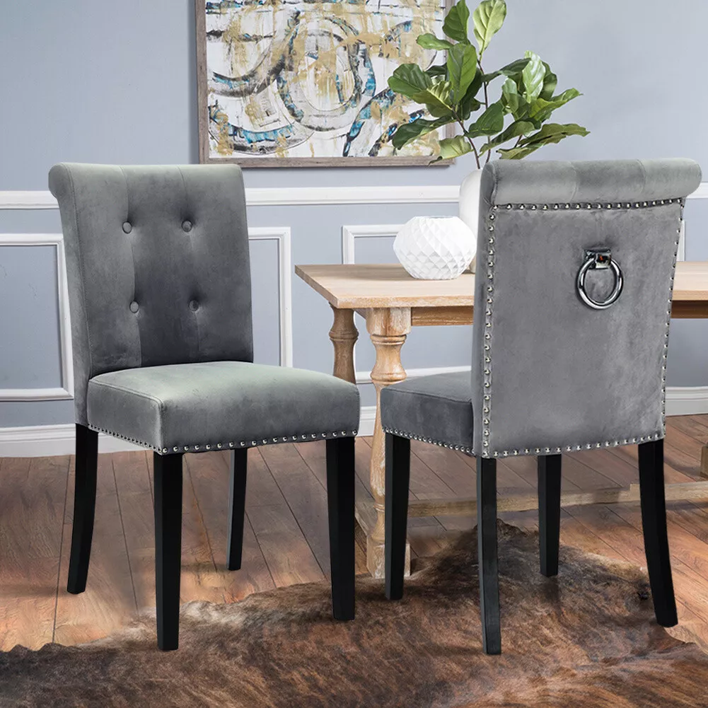 1 2 4X Dining Kitchen Chairs High Back Padded Velvet Restaurant Home Modern Grey