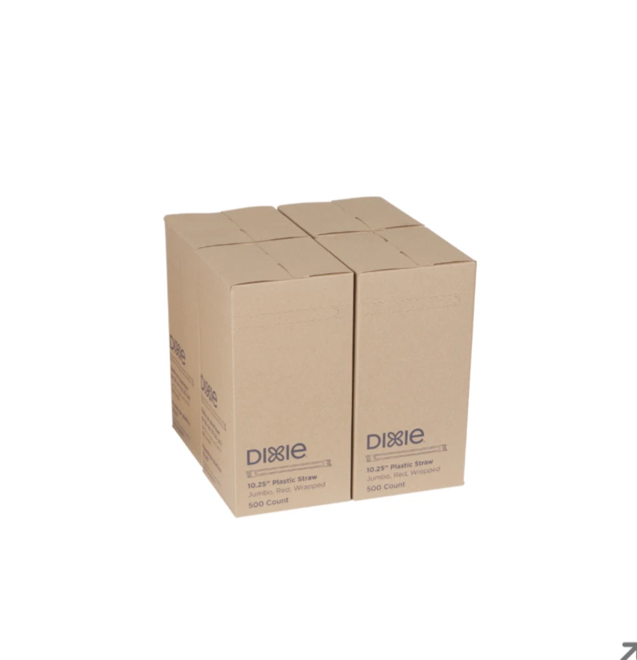 "Pajitas de plástico Dixie 10,25"" Jamba, rojo, envuelto 2000 piezas en 1 caja" Foto 3 de 4