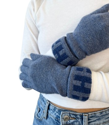 エルメス カシミア 手袋 グローブ H柄 紺色 HERMES Vintage H Logo Gloves #S Knit Fashion Winter Accessory Blue