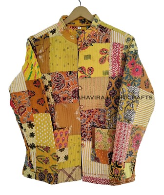 Vintage Wendbar Reine Baumwolle Patchwork Ethnisch Kurz Steppjacke Puffer Jacke