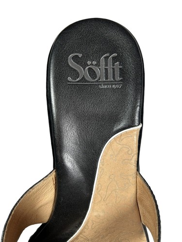 SOFFT Slip On Sandal SIZE 9.5 Black White Stripe Leather Kitten Heel Open Toe - Picture 6 of 11