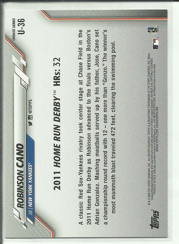 2020 Topps Update Series #U-36 Home Run Derby Robinson Cano New York Yankees - Image 2 of 2