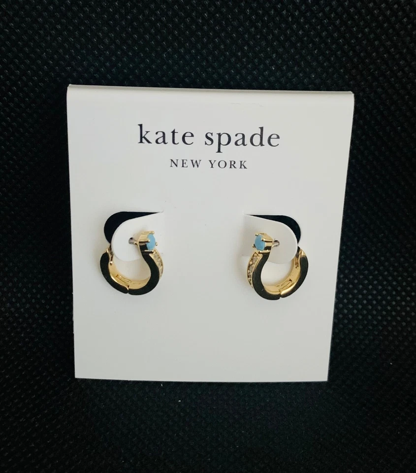 PENDIENTES HUGGIE HOOP KATE SPADE NEW YORK PRECIOSAS DELICIAS TURQUESA CIRCONITA CÚBICA Foto 4 de 4