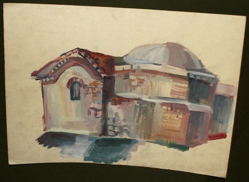 Antico quadro impressionista a guazzo paesaggio - Foto 5 di 12