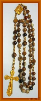 Vintage Catholic Rosary Dark Bone Gold Plated Cross and Center - Art Nouveau