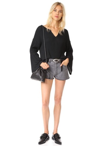 New Free People Black Dahlia V-Neck Bell Sleeve Top Thermal Sweater Top  - Picture 4 of 4