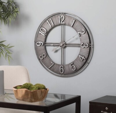 Industrial Loft 30 Inches Metal Wall Clock Oversized 30'' (Brushed Steel) (73003)
