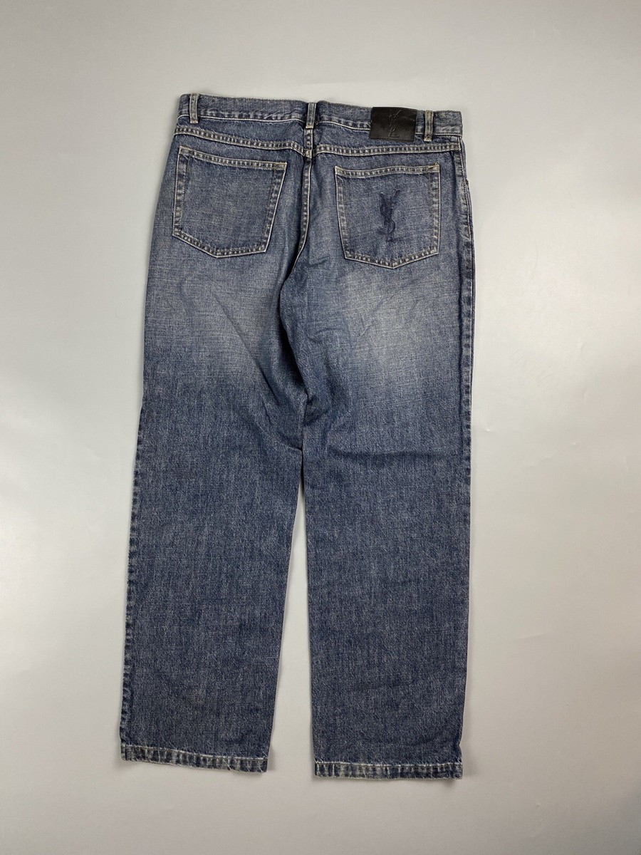 Yves Saint Laurent Men Jeans 34x30 Blue Ysl Big Logo Pocket Logo