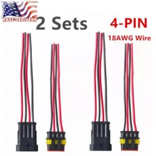 2 Set 18AWG Waterproof 4 Way 4 Pin Plug Electrical Wire Connectors for Car, Boat