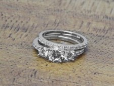 1.50Ct White Round Three Stone Engagement Wedding Ring Set 925 Sterling Silver