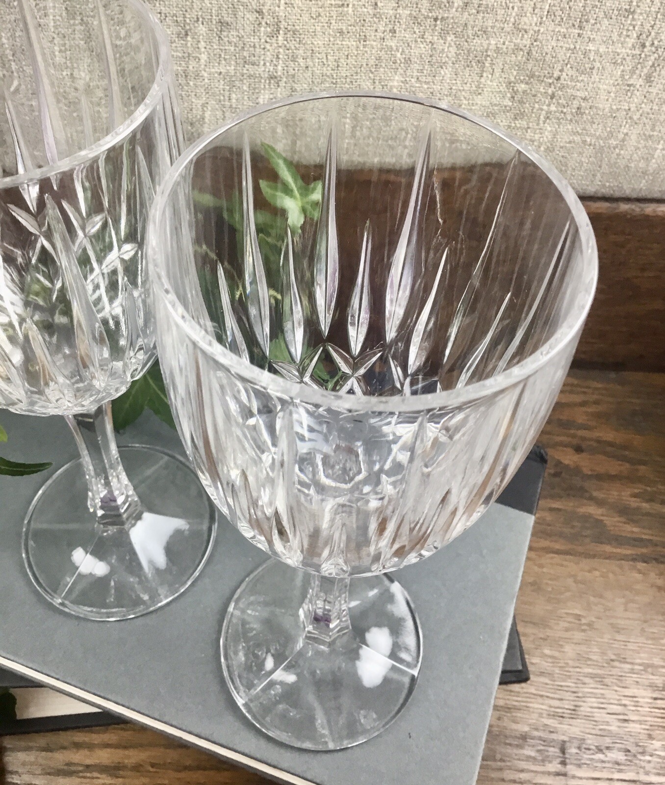 Set of 2 Gorham Regalta Crystal Stemmed Water Glasses Goblets + 2 Free
