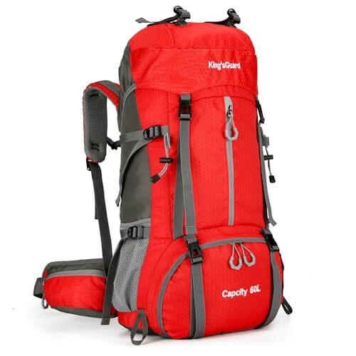 King'sGuard 60L Hiking Backpack, Waterproof Camping Backpacking Backpack Red
