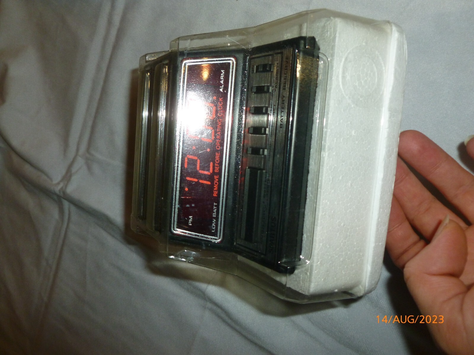 NOS Vintage Small Spartus Model 1104 Alarm Clock Wood Grain Neptune