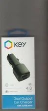 KEY Dual Output Car Charger with 2 USB ports