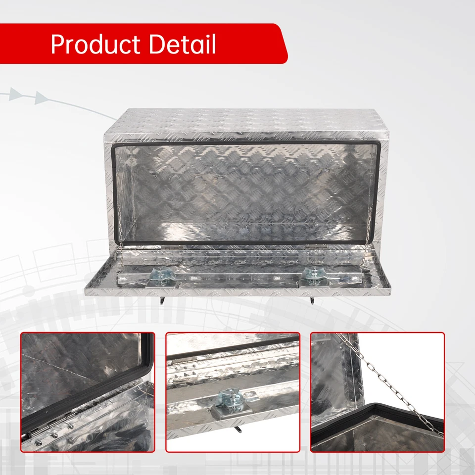 Remolque caja de herramientas debajo de la carrocería de camión de aluminio plateado 36"" RV almacenamiento de herramientas con cerradura Foto 4 de 4